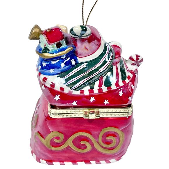 Vintage Mr. Christmas Musical Box Ornament Santa Sleigh Porcelain Hand-Painted - Picture 4 of 10